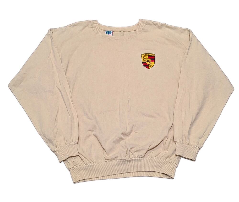 Vintage Porsche Sweatshirt Mens XL Yellow Crewneck Made USA Embroidered Crest